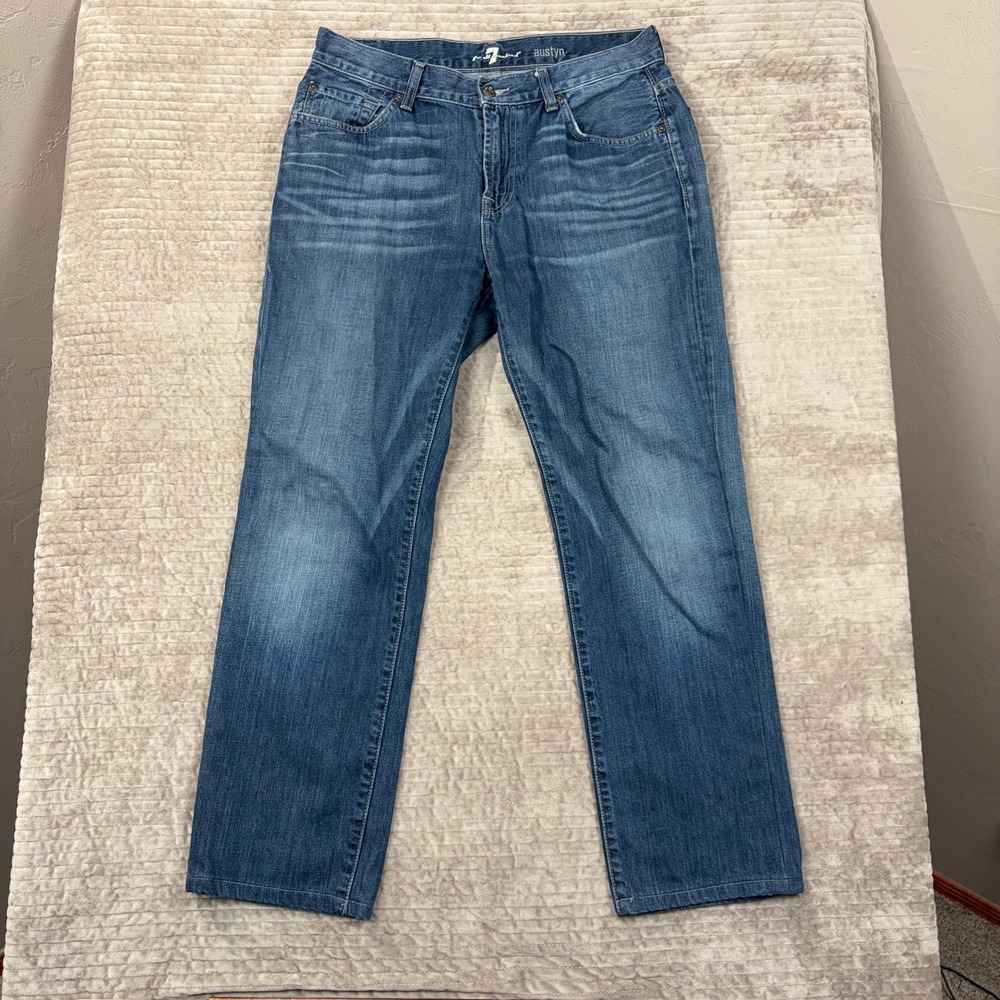 7 For All Mankind Austyn Relaxed Straight Leg Jeans Mens 32 Medium Wash Blue